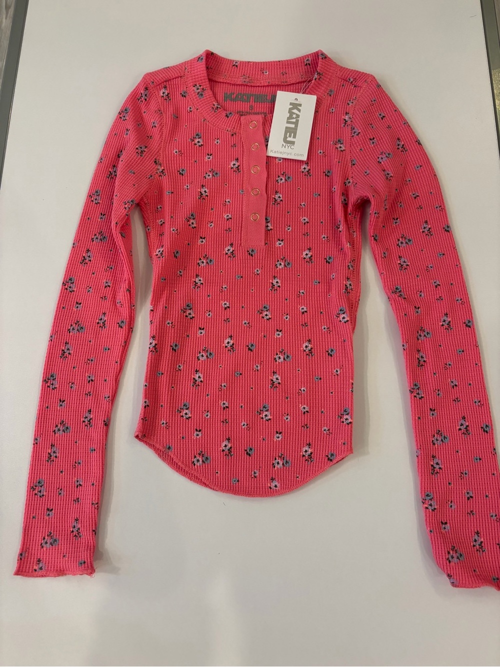 Katie J NYC Hot Pink Floral Snap-Front Ribbed Top